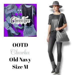 Old Navy Top Gray Crew Neck Soft Velvet Preppy Business Casual Size Medium